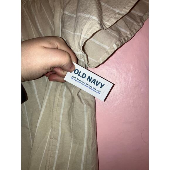 NWT Old Navy Beige Stripe Puff Sleeve Yoke Peasant Top Size Large - Picture 7 of 7